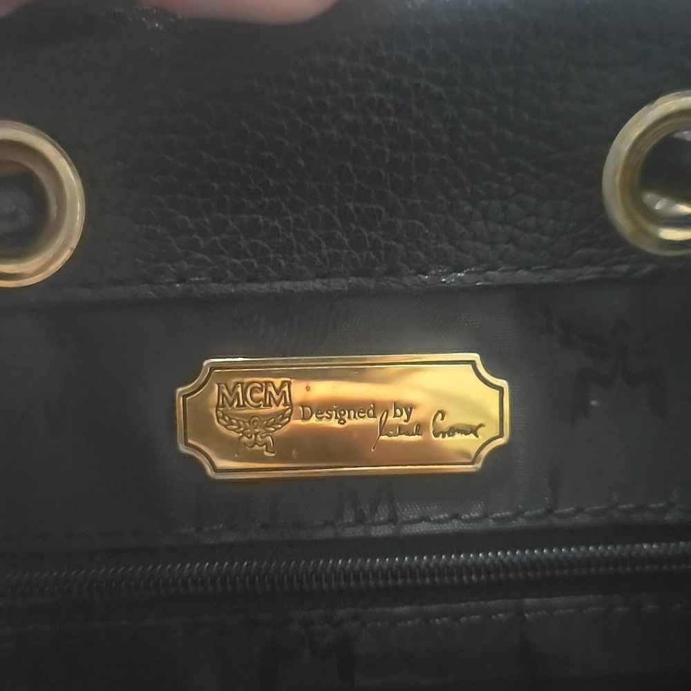 MCM Black Leather Logo Studded Backpack with Gold Hardware comes with COA - Picture 11 of 16